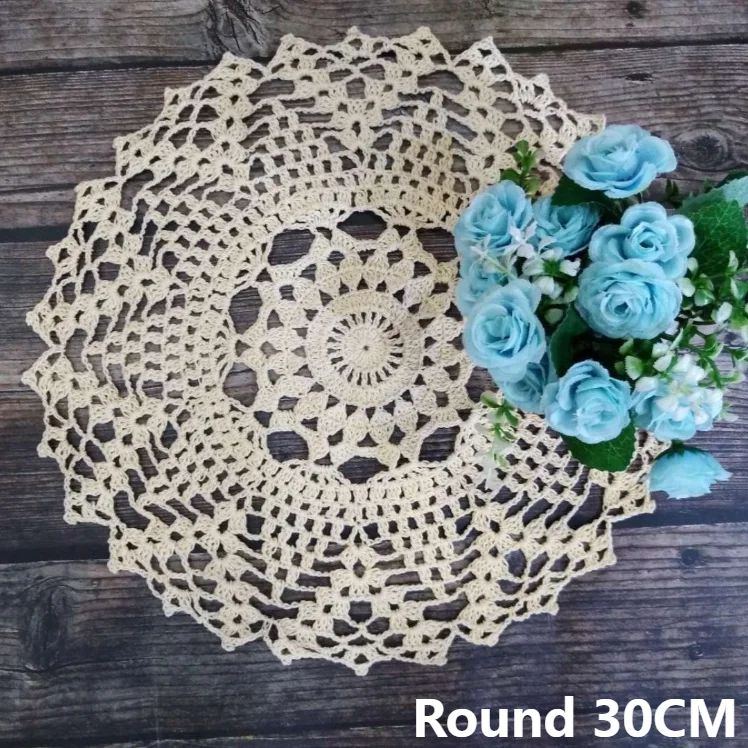 

Round 30CM Crochet Luxury Flowers Doilies Cotton Round Table Coaster Wedding Lace Mat Dining Coffee Christmas Placemat Decor Pad