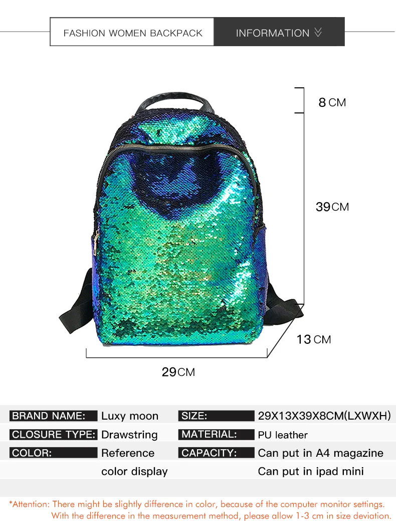 Блестящий женский рюкзак с блестками, большая вместительность, Mochila Feminina, кожаный рюкзак для девочек, дорожные школьные сумки XA113H