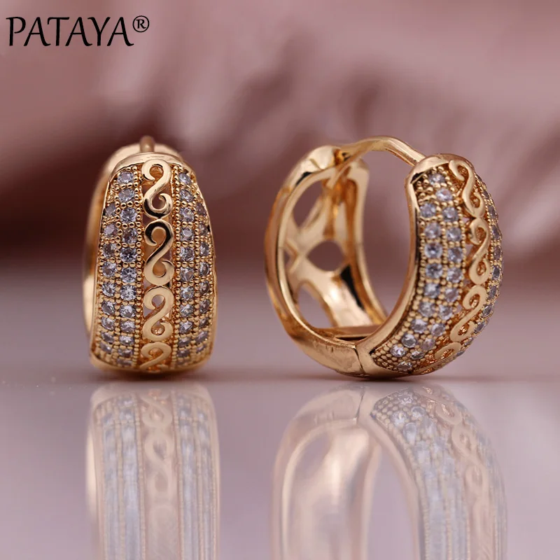 585 Rose Gold PATAYA, новинка 585, розовое золото, натуральный циркон, полые висячие серьги, женские модные ювелирные изделия, свадебные, микро-воск, инкрустация, милые, красивые серьги - Окраска металла: 585 Rose Gold