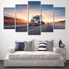 Полу-грузовик большой Риг на шоссе плакат Декор для гостиной 5 панельный холст печать на стене художественная галерея завернутая в рамку