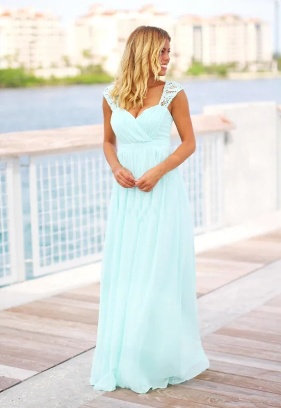 Дешевые Цвет Зеленая мята длинное пляжное платье для подружки неветы длиной до