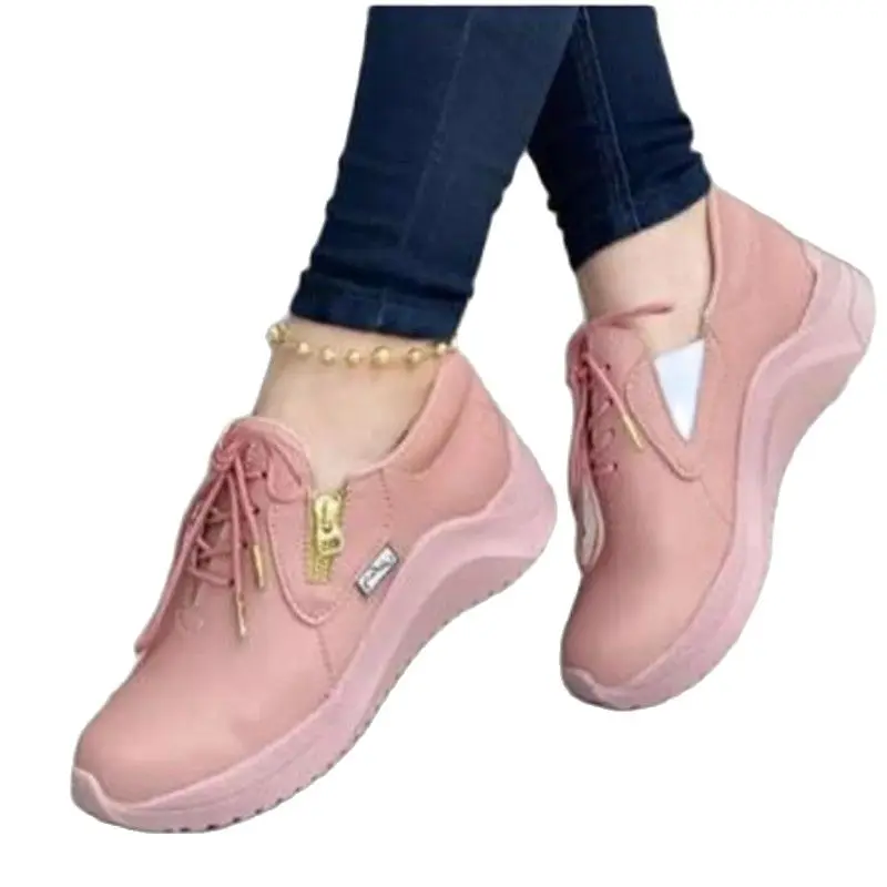 

Женские кроссовки на платформе, однотонные кроссовки на платформе, на шнуровке, на молнии, на толстой подошве, большие размеры 35-43, 2021