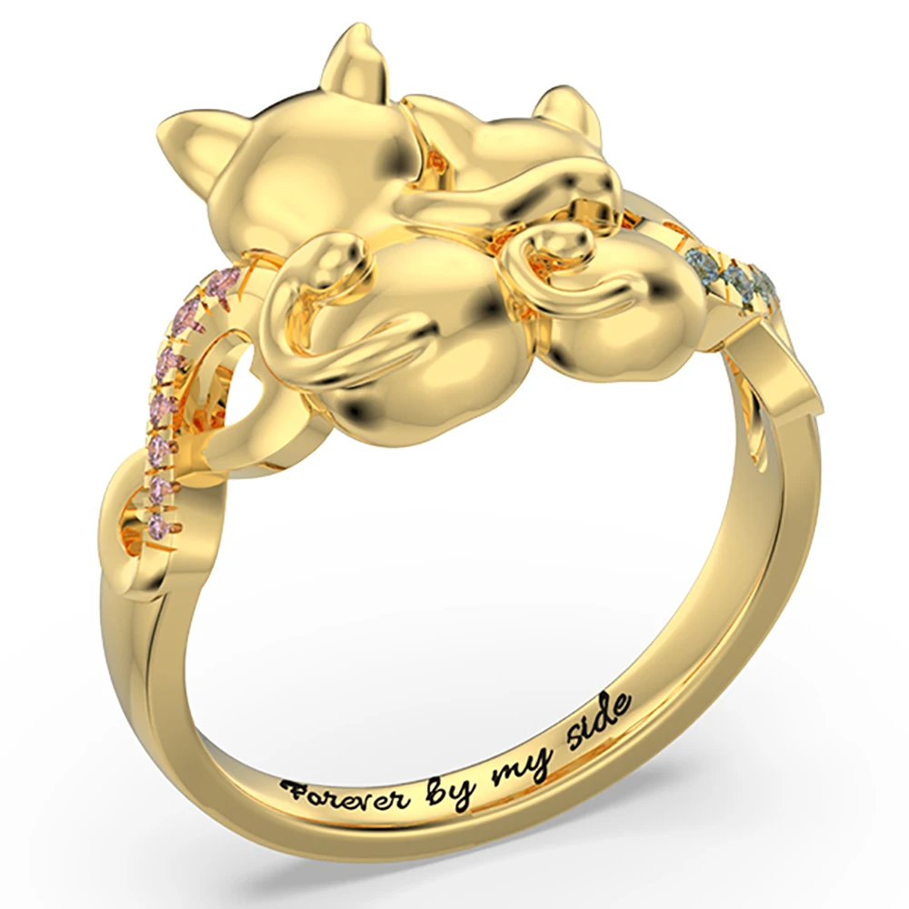 Кольцо с камнем для женщин двумя кошками | Украшения и аксессуары