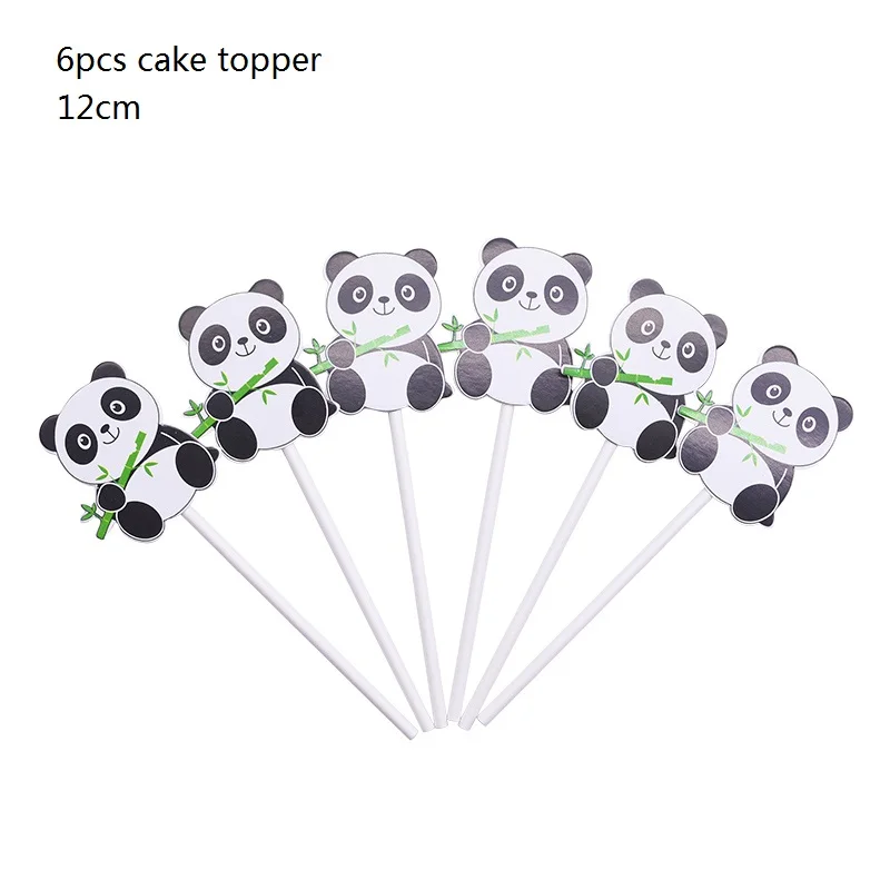 S06 6pcs Cake Topper Тематическое украшение в виде панды для детского дня рождения, воздушный шар, соломенный мешок для конфет, одноразовая посуда для детского душа, вечерние принадлежности в виде панды - Цвет: S06 6pcs Cake Topper