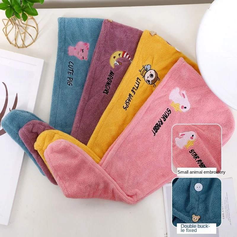 

New women's bath cap hair towel double button lovely embroidery thickened headband quick drying water absorption dry hair cap