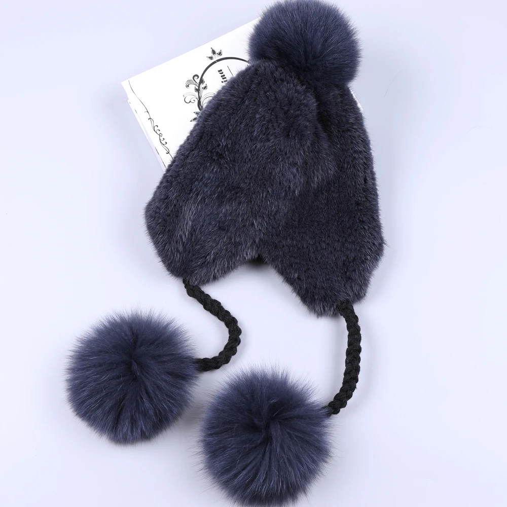 SUPPEV&SDDTIO Women's Winter Mink Fur Hat Ear Flap Fox Fur Pom Bomber Hats Caps Russian Hat Ushanka Aviator Trapper Snow Skiing