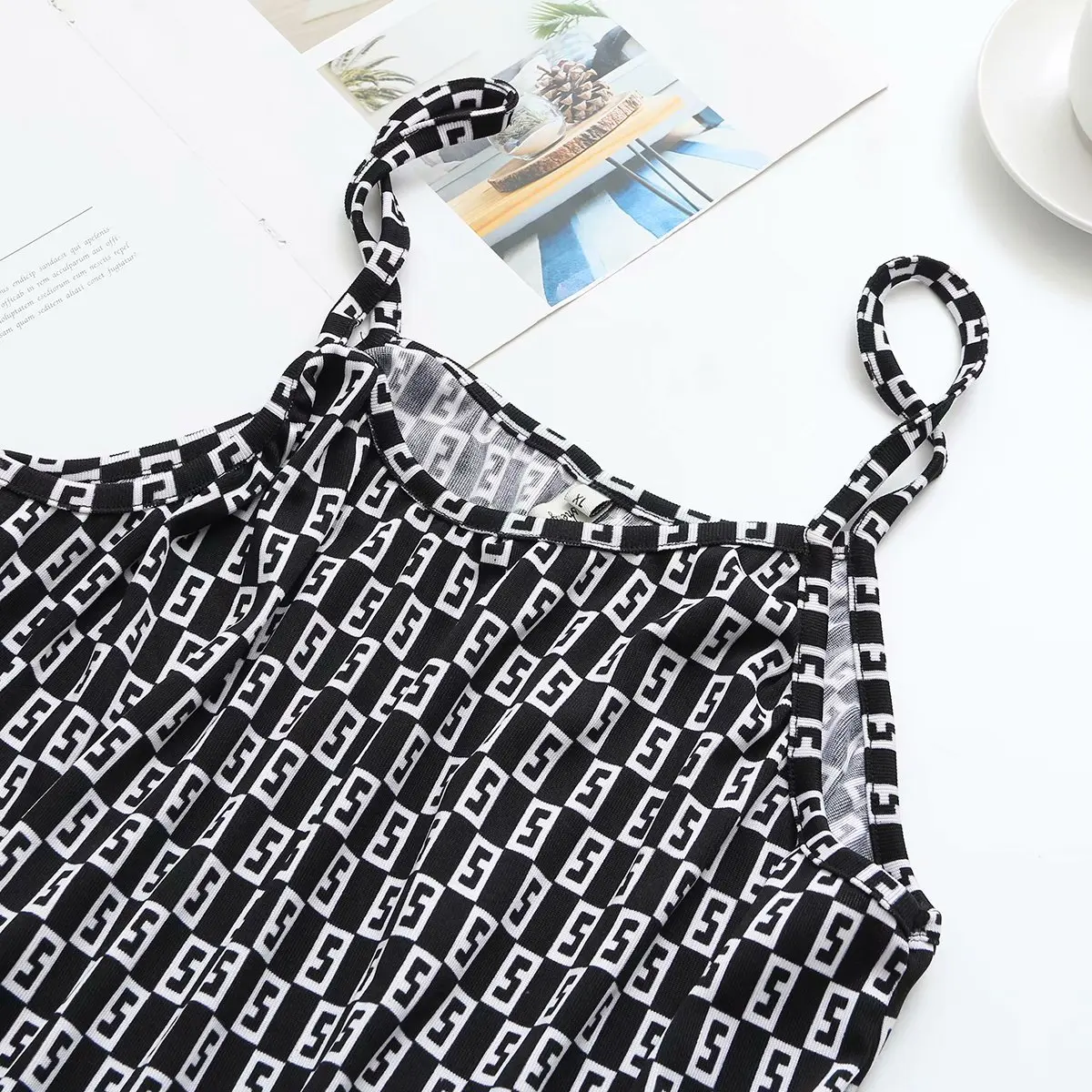 

Plus size oversize Women Sexy Casual Summer Top Elegant Plain Basic Houndstooth Tank Ladies T-Shirt Loose Tee Sleeveless Vest
