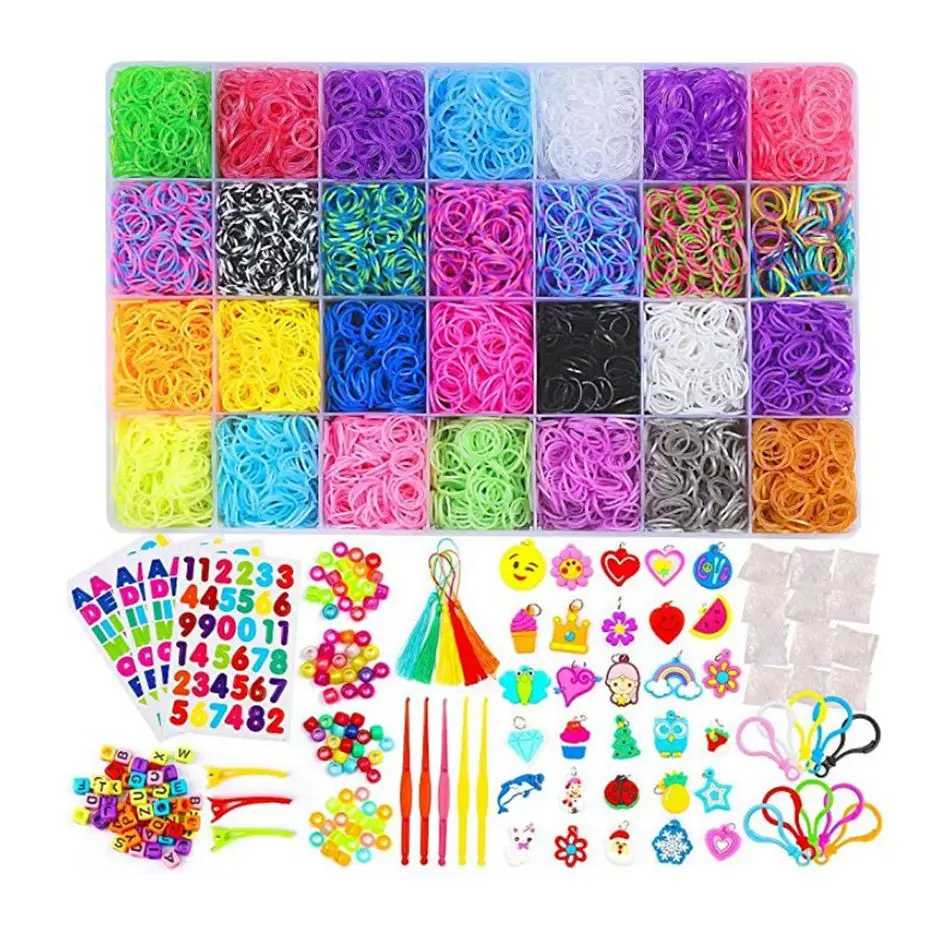 Craft Rubber Bands Loom DIY Weaving Tool Box Beads Creative Set Elastic Silicone Bracelet Kit Kids Toys For Children Girls Gifts