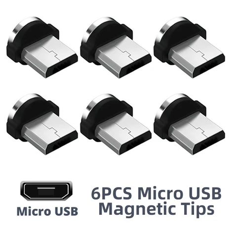6 шт. универсальные магнитные наконечники для круглого магнитного Кабеля Micro USB Type C магнитные сменные детали для магнитного кабеля адаптер