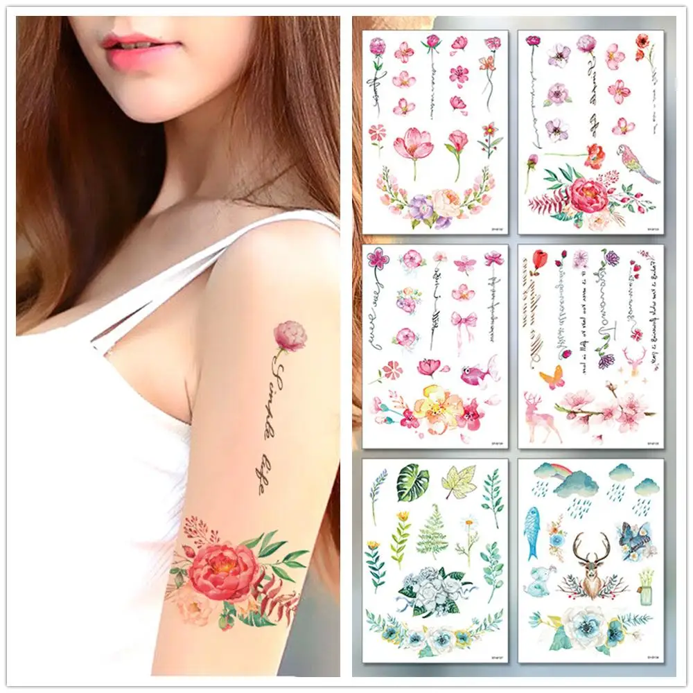 

8 Kinds Artistic Flower Ankle Flora Cherry Lavender Flash Fake Waterproof Tattoos Temporary Women Arm Chest Tattoo Stickers Body