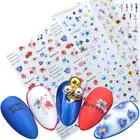 1 лист, 3D наклейки для ногтей, клейкие наклейки, цветы, листья, геометрия, фрукты, десерт, дизайны, слайдеры, тату, маникюрные украшения