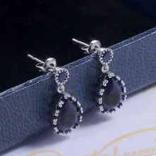 Gorgeous Blue Cubic Zirconia Water Drop Charm Elegant Women Drop Earring Wedding Bridal Jewelry High Quality Earrings