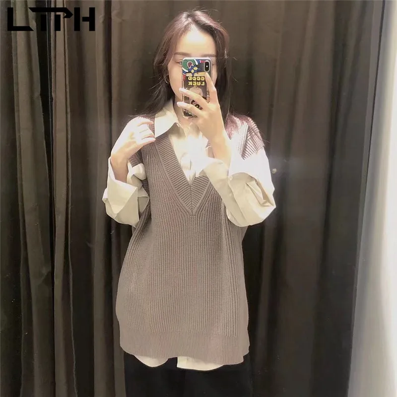 

LTPH vintage solid color sweater vest women sleeveless top knitted pullovers loose casual sweaters jumpers 2022 spring new
