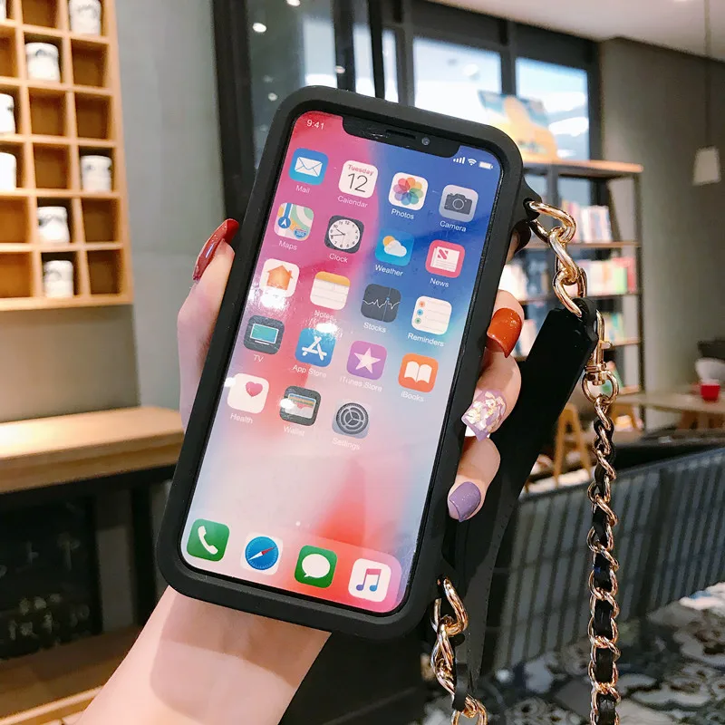 Модный чехол-кошелек через плечо для iPhone 11 Pro XS MAX XR X 6s 8 7 Plus, чехол со слотом для карт, сумочка, кошелек с длинным ремешком на цепочке