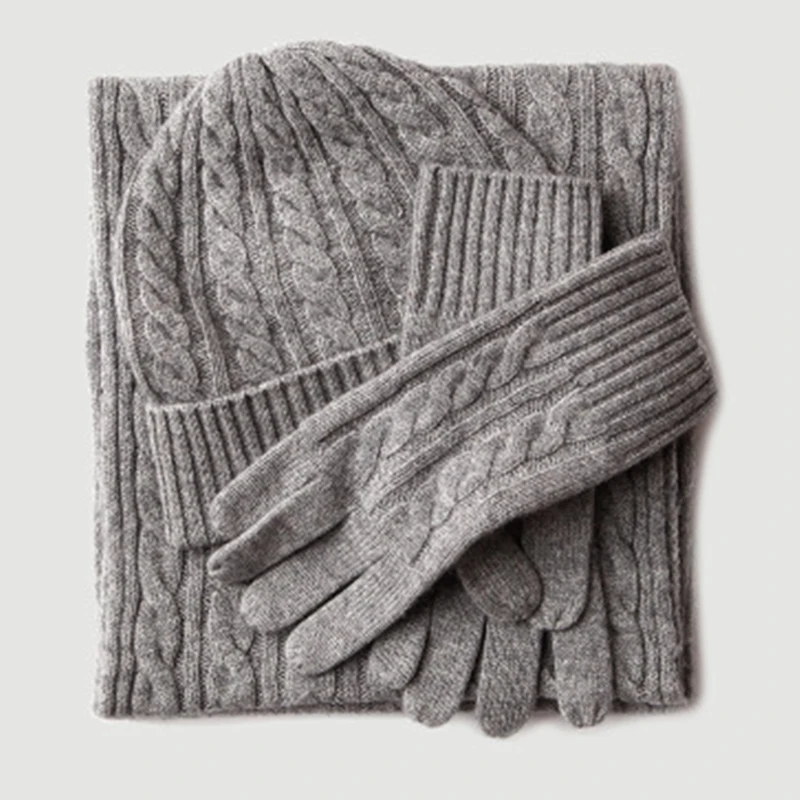 Комплект из трех предметов кашемировая шапка шарф перчатки вязаная теплая