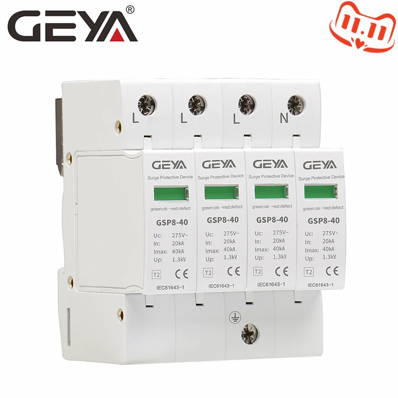 Устройство защиты дома от скачков напряжения GEYA GSP8-4P Din-рейка SPD AC275V AC385V 400V 440V 20KA-40KA