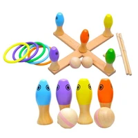 kids wooden fishing bowling ring toss 3 in 1 board game puzzle education toy set