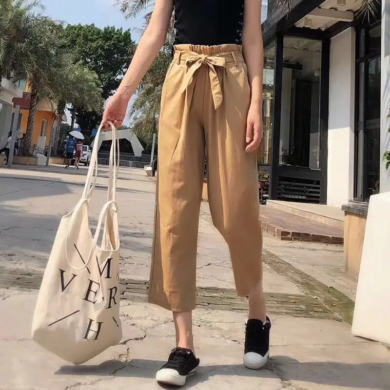 Летние женские брюки длиной до щиколотки с высокой талией повседневные