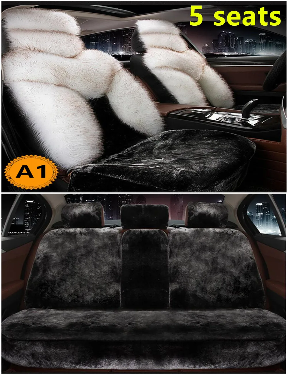 Роскошные чехлы на автомобильные сиденья из натуральной овечьей шерсти 5 сидений