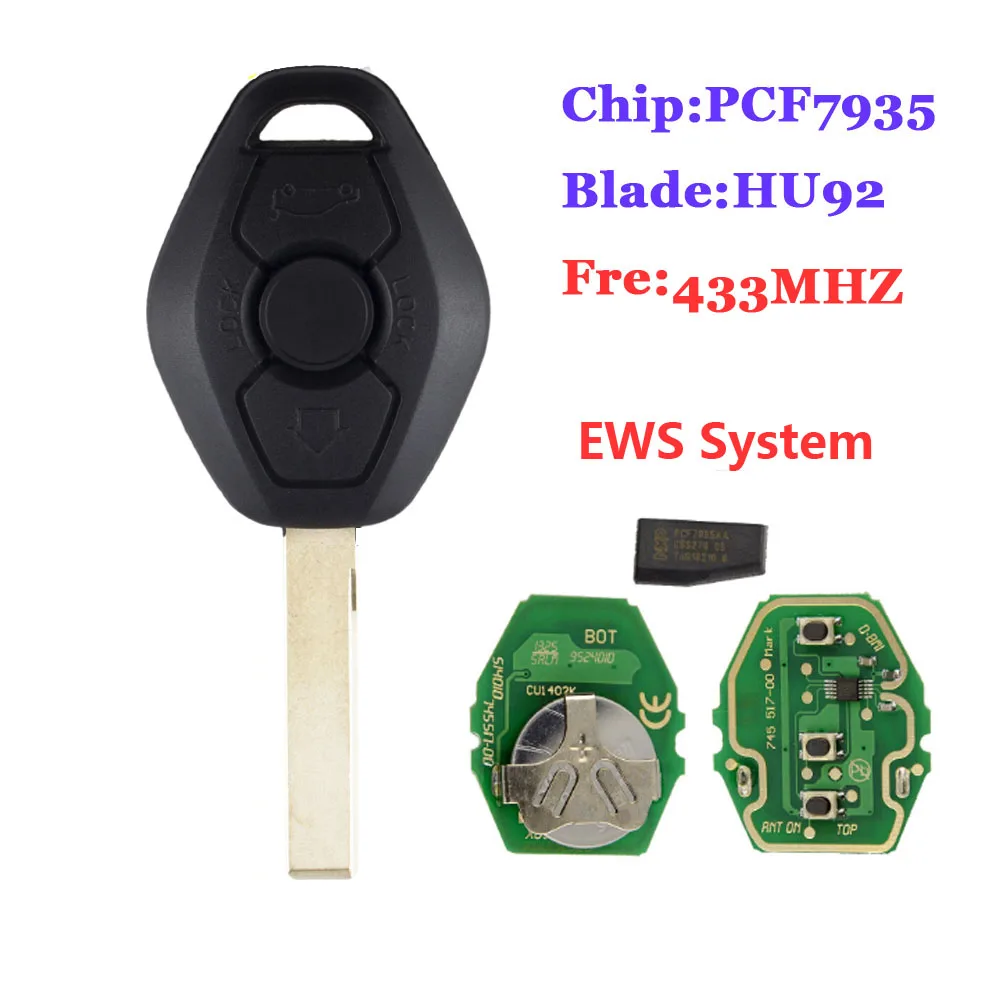 

3 Button Remote Key HU92 Blade With EWS 315/ 433Mhz For BMW (Frequency Changeable)