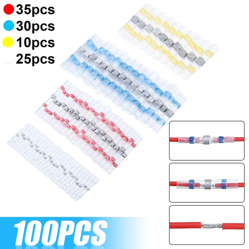 

100pcs 4 Sizes Heat Shrink Butt Wire Connectors Waterproof Solder Seal Sleeve Tube Electrical Splice Terminals Kit