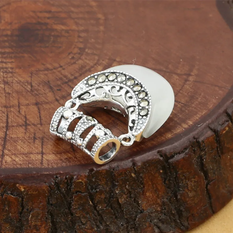 

925 Sterling Silver Pendant Retro Thai Silver Fashion Necklace For Women Marcasite Inlay Opal Pendant Fine Jewelry