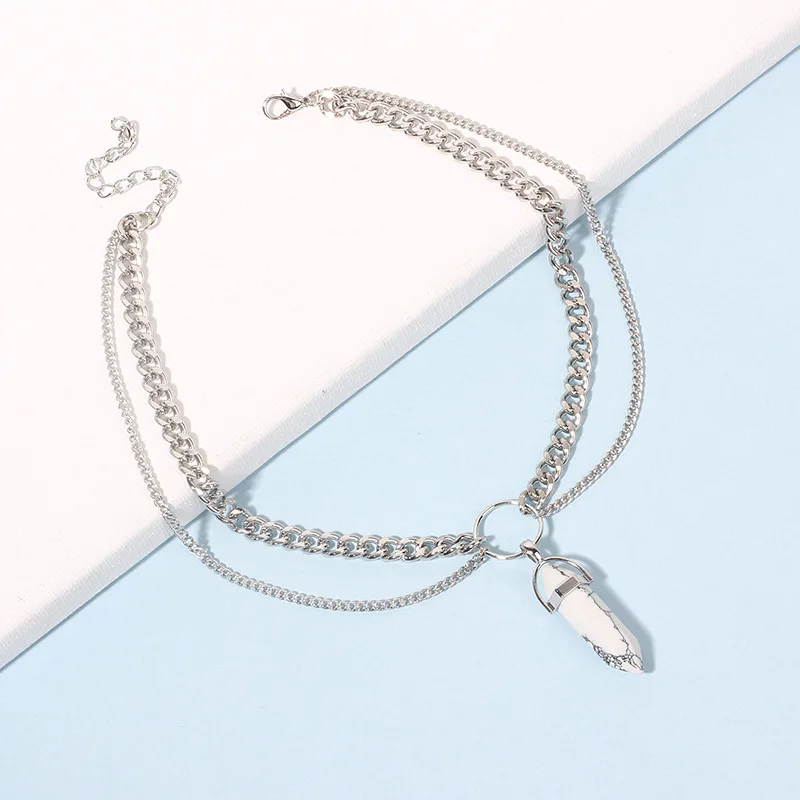 Модное серебряное ожерелье с цепочкой мраморным камнем ожерелье-чокер для