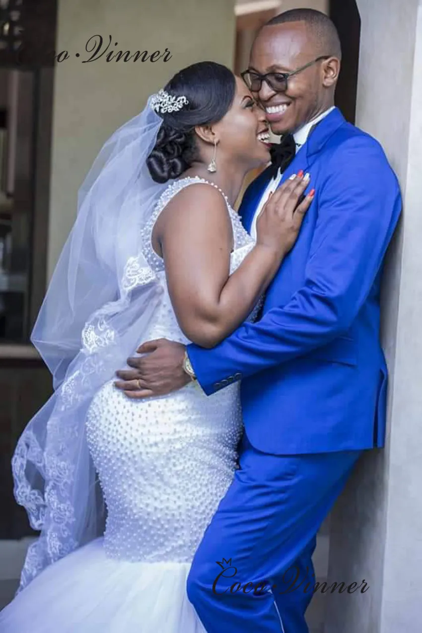 

Свадебное платье без рукавов с круглым вырезом в стиле русалки, свадебное платье с жемчужинами, свадебное платье чистого белого цвета, Афри...