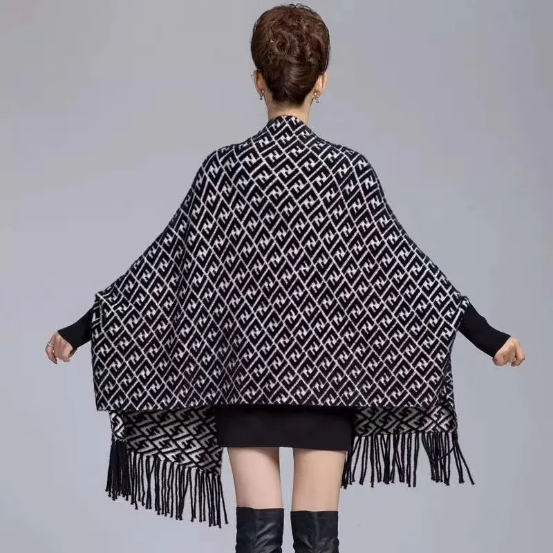 Модное теплое осеннее однотонное большое клетчатое пончо для женщин Норковое