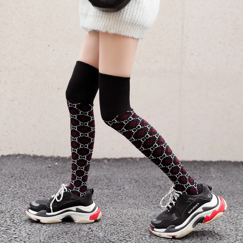 Autumn Winter Stocking Women With Web Celebrity Style Popular Logo Stockings High Leg Cotton Letters Ladies Over Knee | Женская одежда