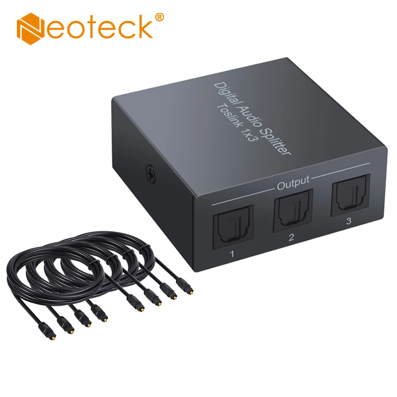 

Neoteck 1x3 Toslink Spdif Optical Digital Audio Splitter One input 3 Outputs Support LPCM 2.0 DTS AC3 With Optical Cable
