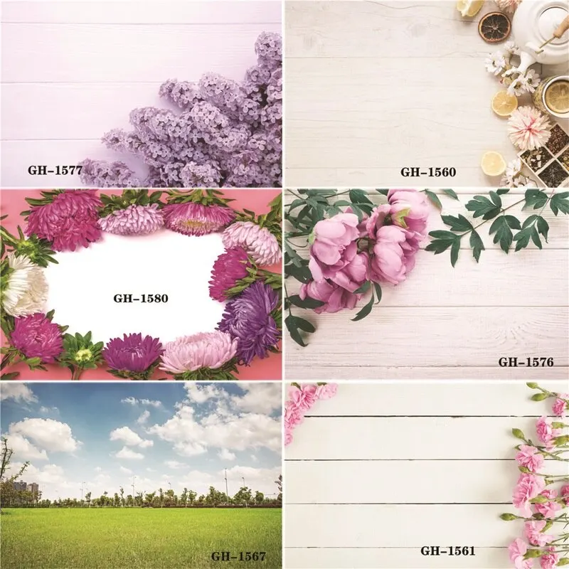 

Vinyl Custom Photography Backdrops Prop Flower and Wooden Planks Photography Background #0149