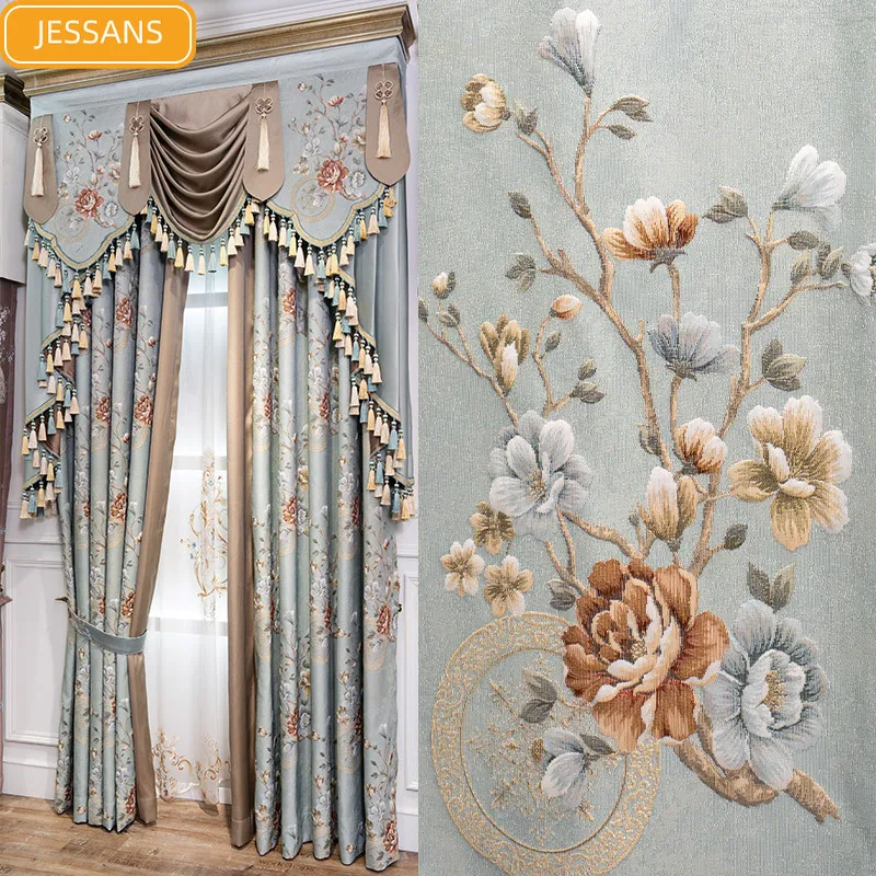 

European-style High-end Jacquard Embroidered Curtains for Living Room Bedroom Custom Valance Window Finished Products