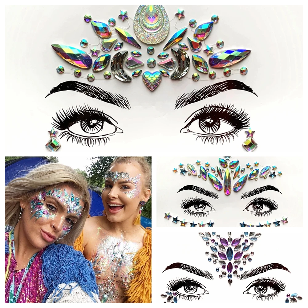 

Beautiful Eye Accessories Body Art Makeup Tools DIY Crystal Glitter Eye Tattoo Sticker Decoration For Show Party Stage Cosmetic