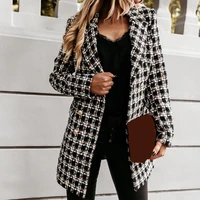 jackets coat women plaid warm mid length outer garment for winter chic business office coats tops female vintage slim outerwear