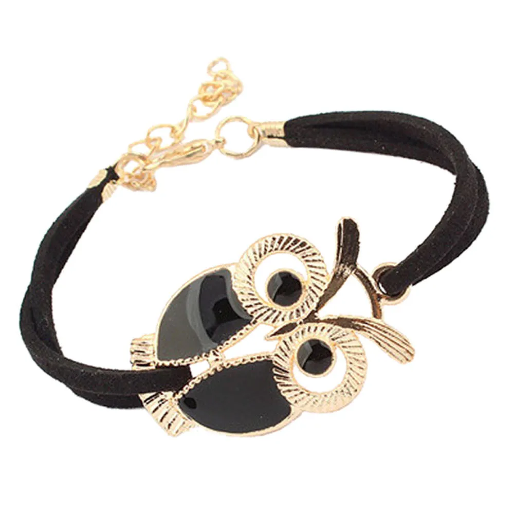 

New Fashion Womens Girls Vintage Owl Decoration Faux Leather Bracelets Brand High Quality Bracelets for Women