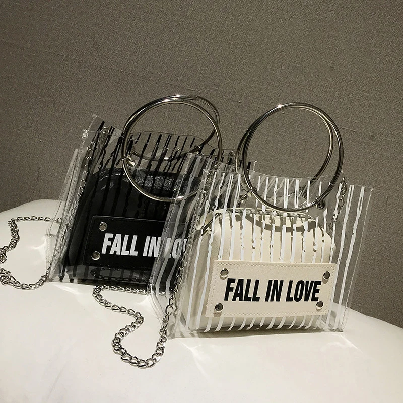 Летние прозрачные большие сумки с кольцом и ручкой тренд 2020 модные Универсальные