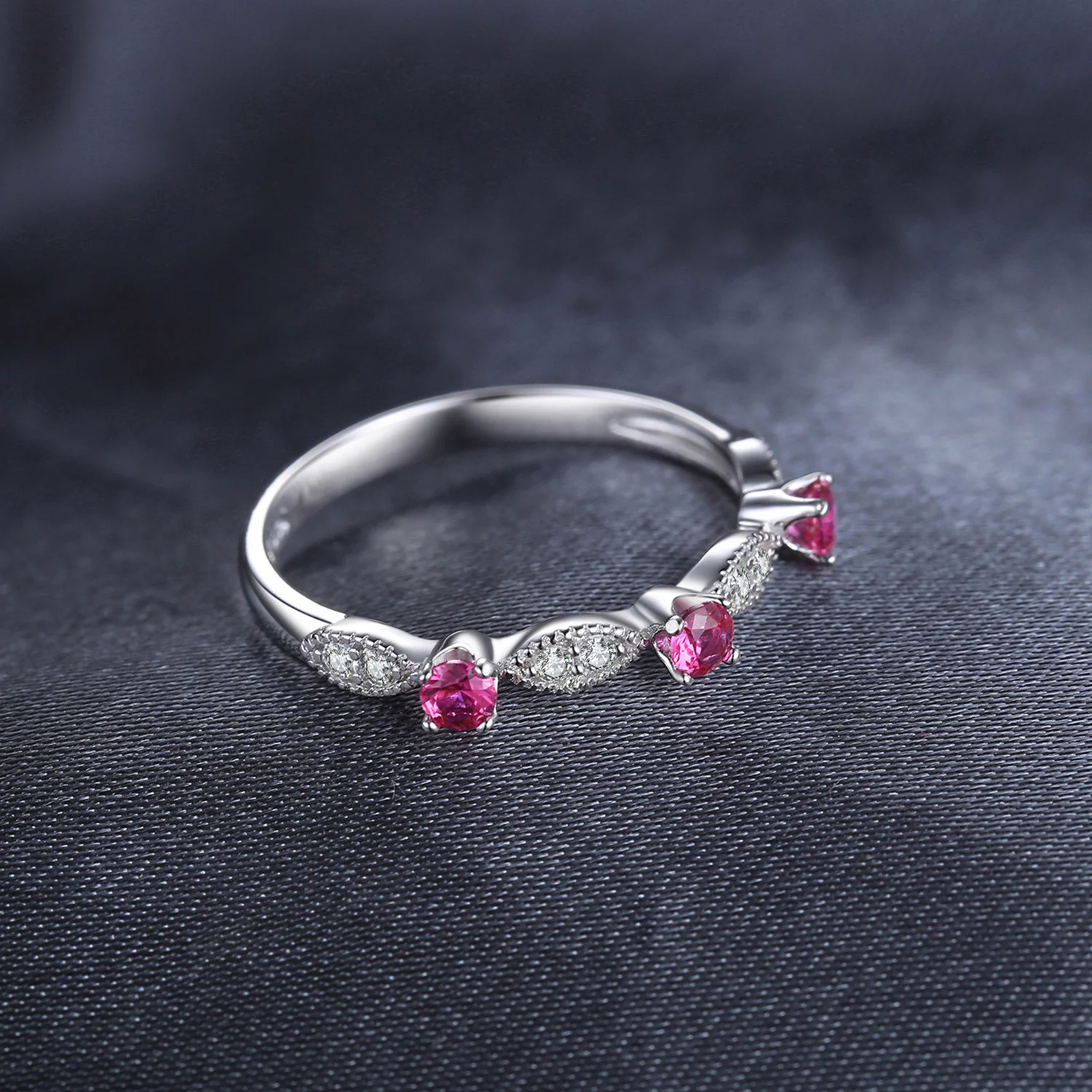Jewelrypalace 3 Камень Круглый 0.45ct СОЗДАН RUBY Обручение Свадебные Кольца для Для женщин