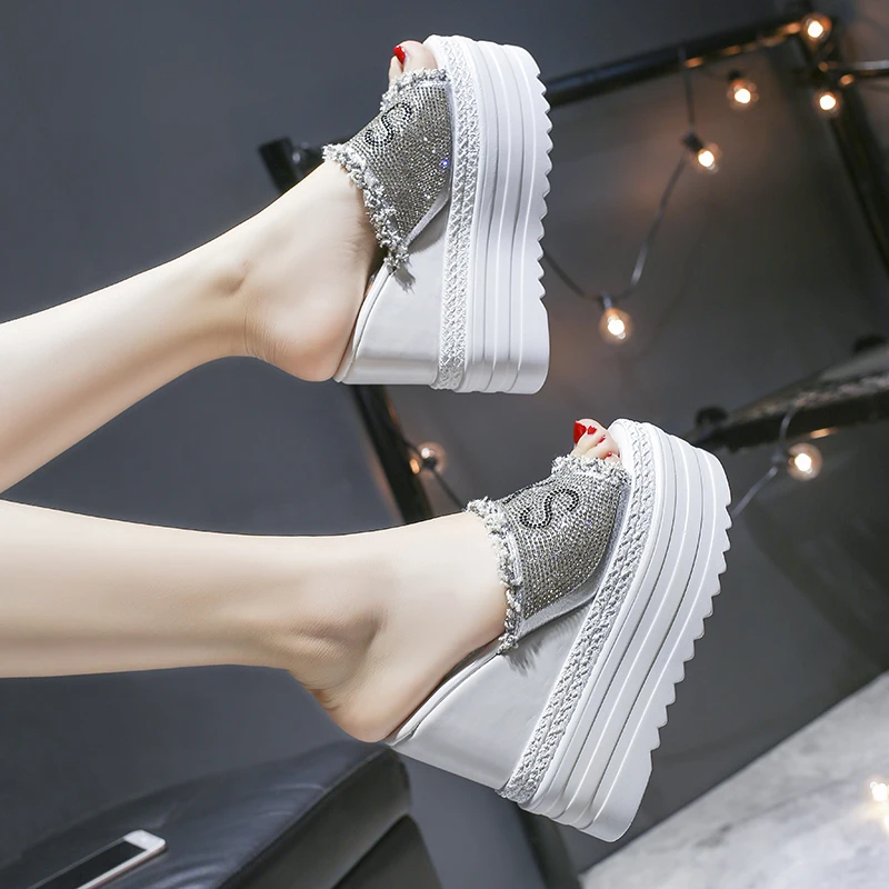 Женские Вьетнамки с открытым носком сандалии на танкетке 12 см повседневная обувь