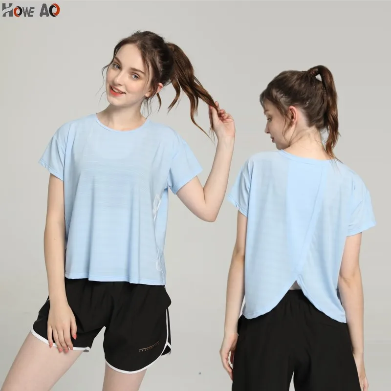 

HOWE AO Yoga Top Woman's Sport Fitness Shirt Women's Tracksuit Running Hiking Gym Sportswear Short Sleeve Sports Women's Top