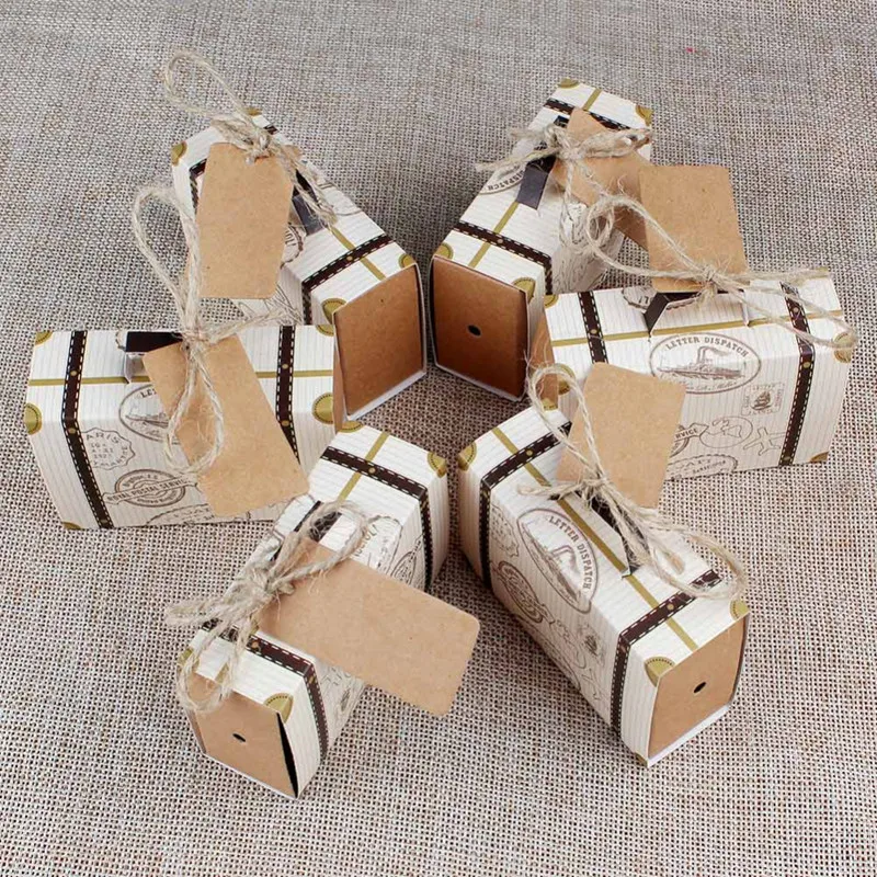 50 шт Мини чемодан коробка для конфет из крафт бумаги Bonbonniere свадебные подарочные