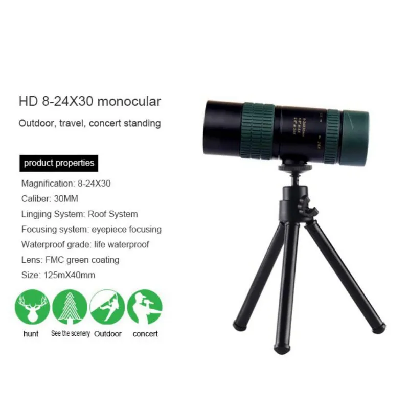

8-24x30 Zoom Monocular Telescope For Smartphone BAK4 Retractable Hunting Optics Handheld High Quality Powerful Foldable Portable