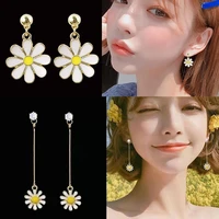 2021 1 pair korean daisy yellow sun flower stud earrings girl drop jewelry stud earrings summer trendy plant jewelry for girls