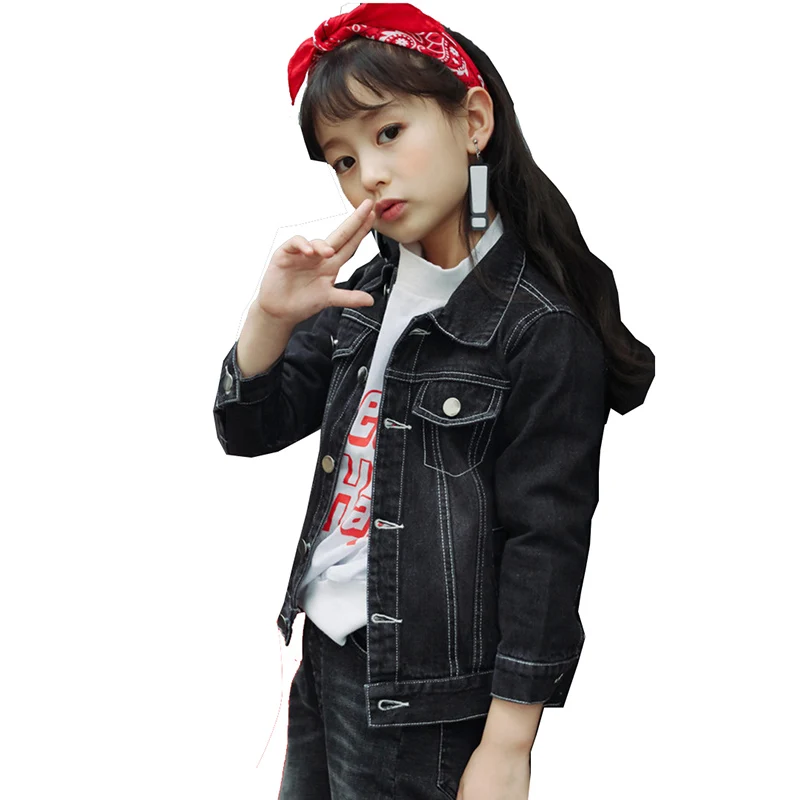 New 2018 Children Kids Girls Spring Clothing Black Long Sleeve Denim Jacket Coats For Korean Cowboy Jackets Outerwear 5 | Детская одежда