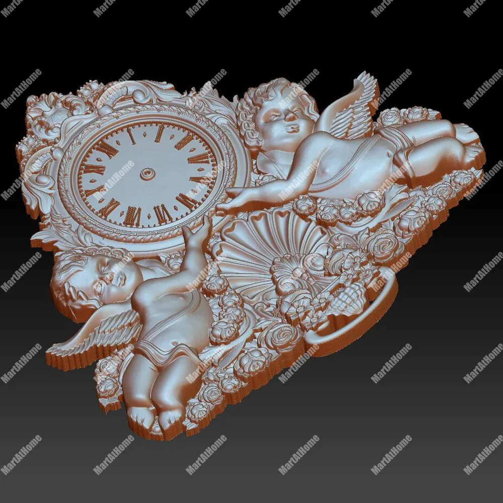 3D модель STL файл Круглый Резной рисунок Европейский механизм настенные часы для