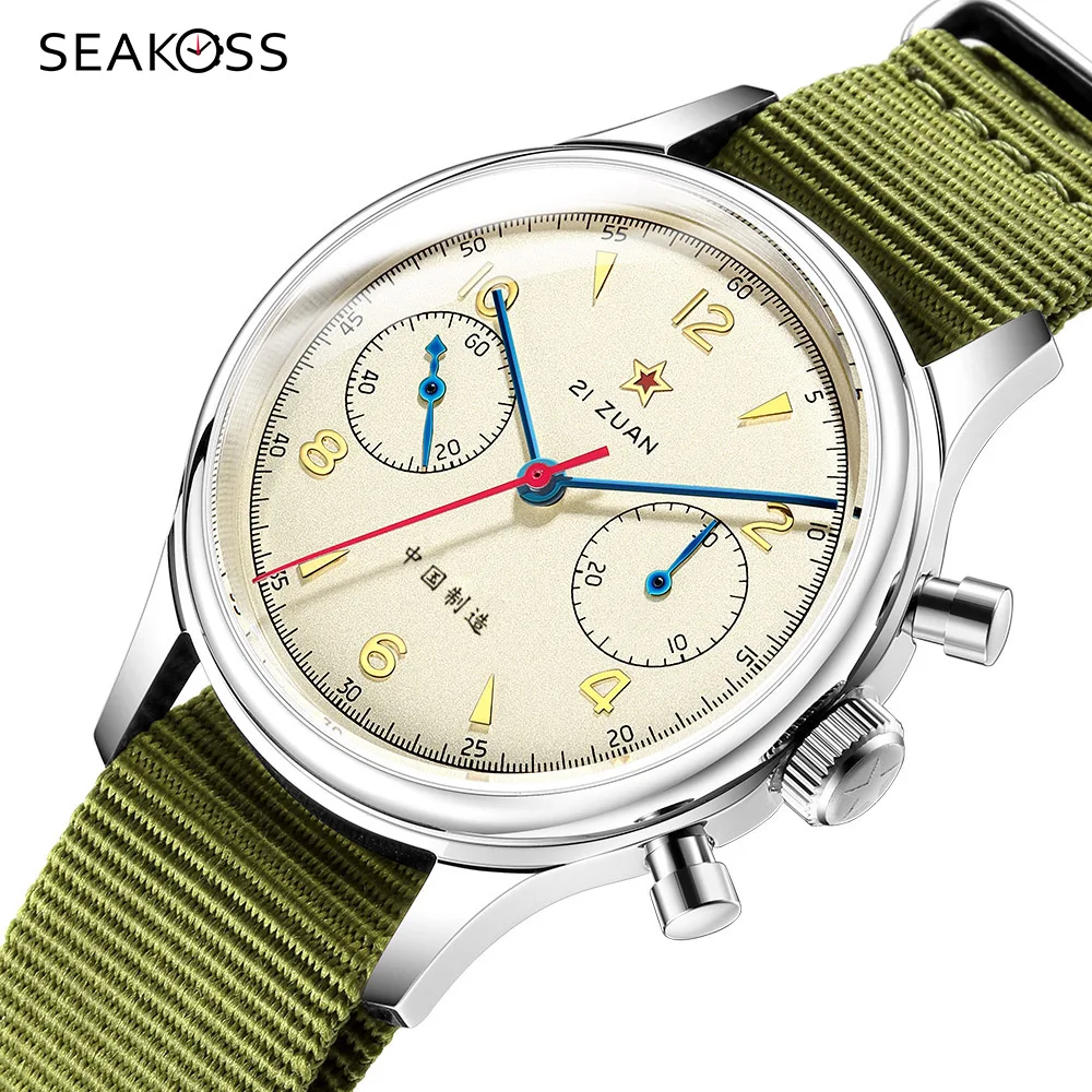 SEAKOSS Мужские механические 1963 Watch 38 мм НАТО нейлон ремешок Чайка движение пилота