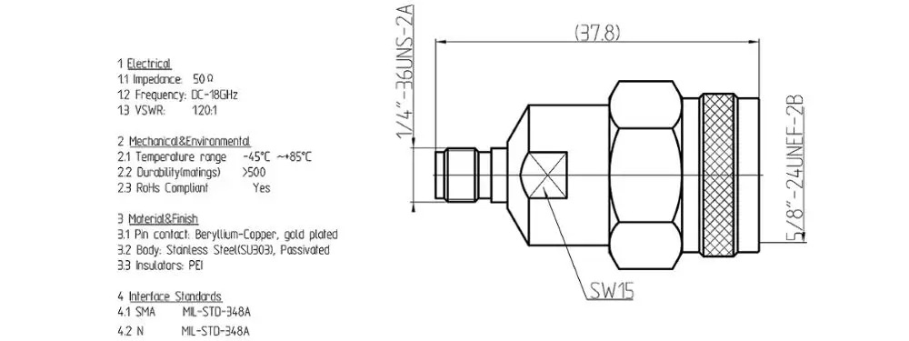 RF Coaxial 50ohm N Male to SMA Female DC- 18GHZ Test Connector Adapter Stainless steel Coax | Обустройство дома