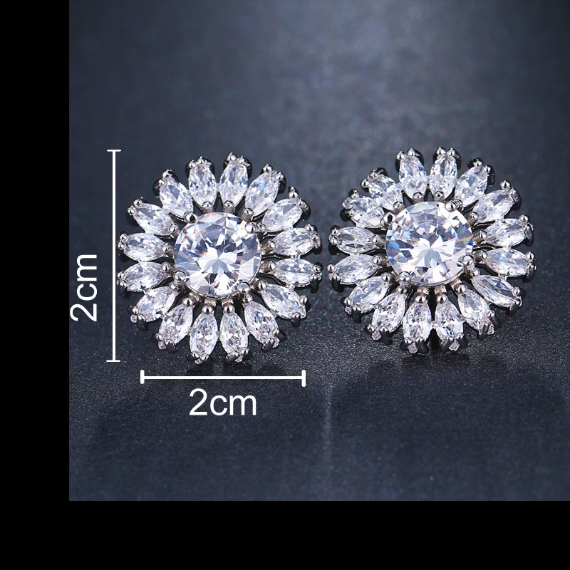 Emmaya Sunflower Shape Fashion Boho Alloy Three Color Stud Earings For Women Girls Cute Flower Crystal | Украшения и аксессуары