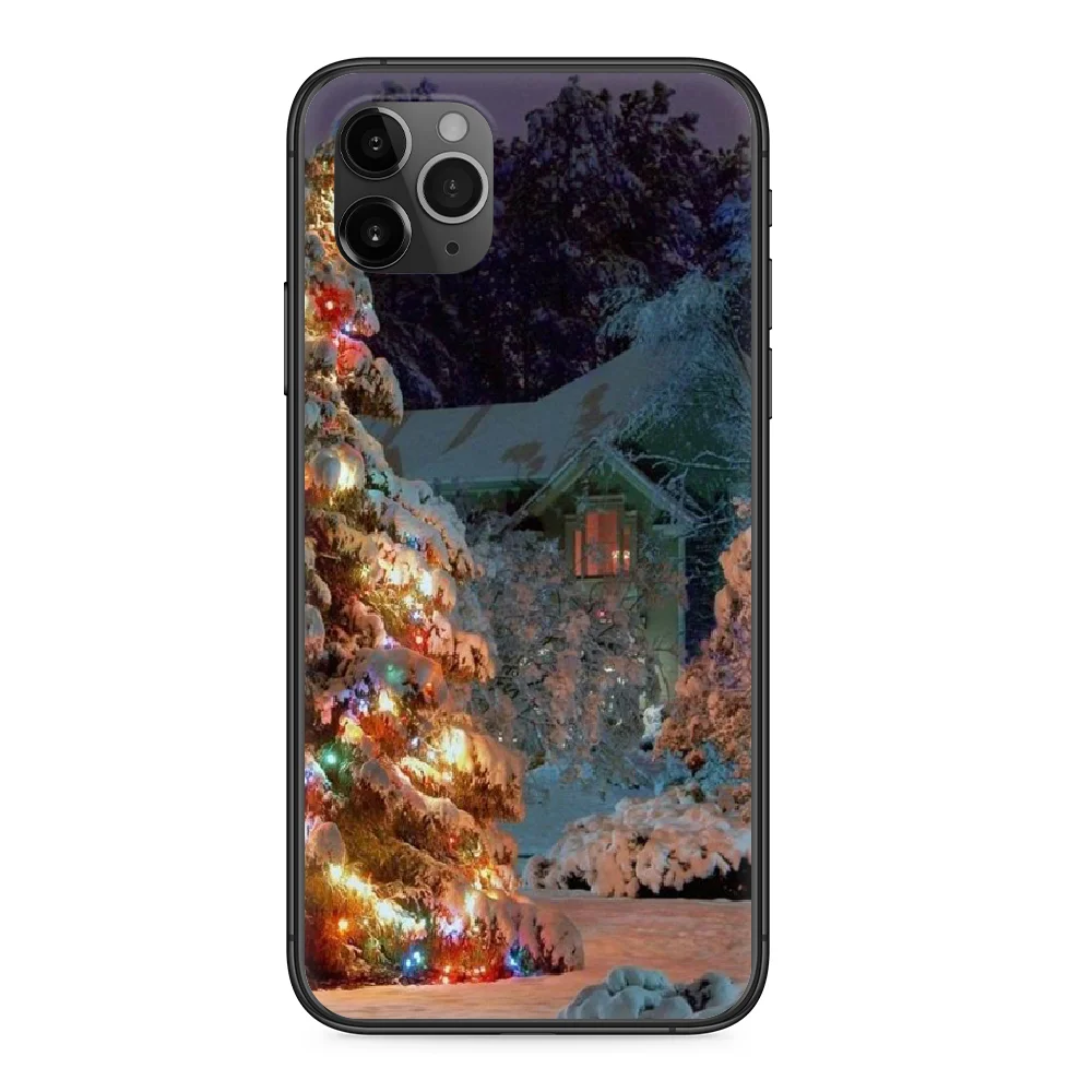 

beautiful Christmas Turkey Christmas tree Phone Case cover For Iphone 11 7 8 XR 5 5C 5S 6 6S PLUS X XS PRO SE 2020 MAX black