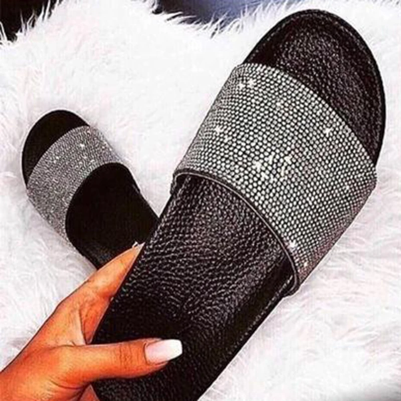 Новинка Летние блестящие сандалии со стразами женские шлепанцы цвет розовый